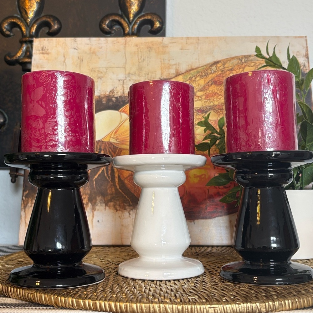 🆕Set Of 3 Ceramic Pilar Candleholders